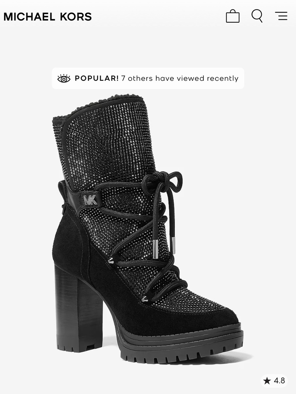 MICHAEL KORS Black Embellished Suede Lace-Up Block Heel Ankle Boot